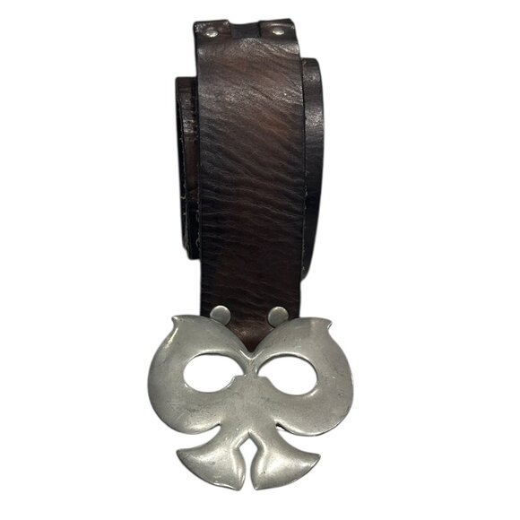 Vintage GAP Brown Leather Belt • Large Silver Statement Buckle • Studded Waist - Picture 2 of 6